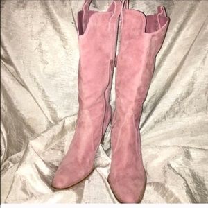 Pink Suede Cowboy Boots